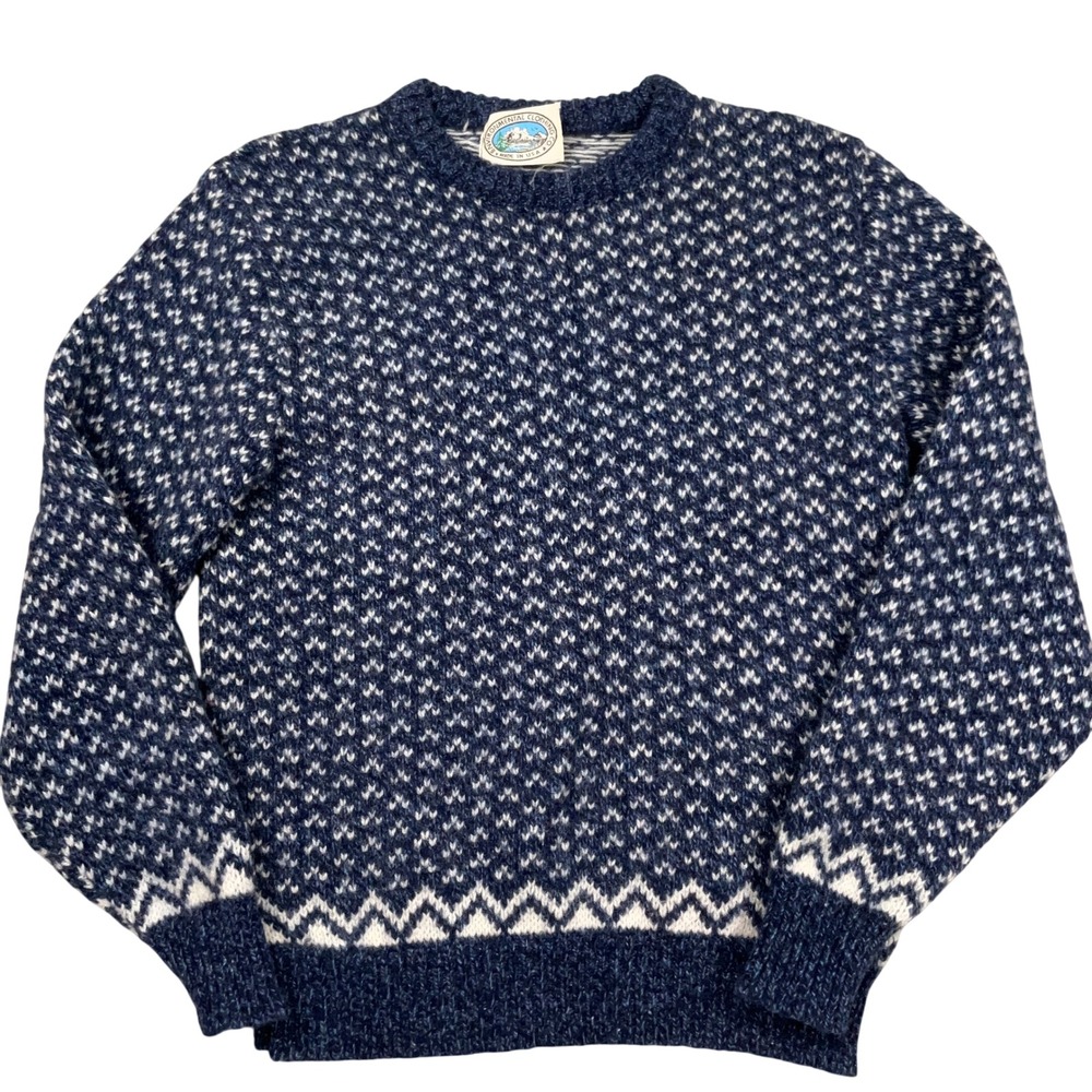 Environmental Clothing Sweater Mens M Blue Birdseye Nordic Wool Fair Isle USA